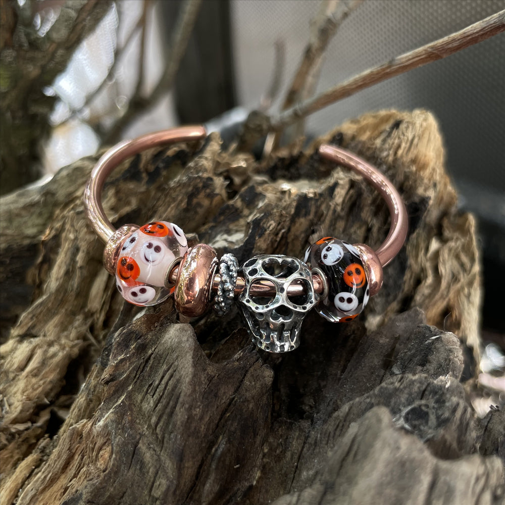 Trollbeads Black and White Swirl and Buds shops Halloween Unique