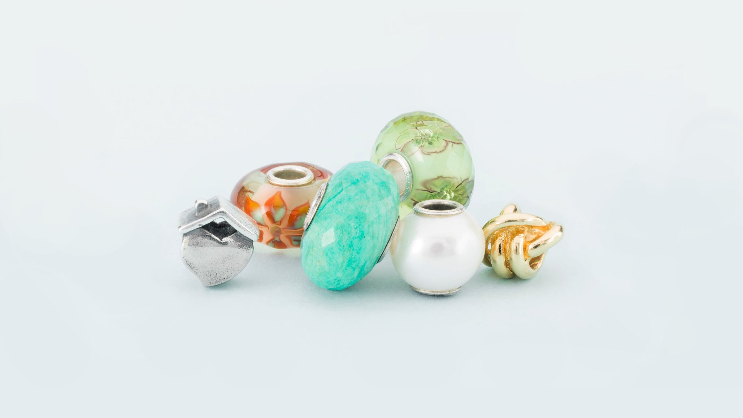 Trollbeads beads in glass, silver, gold, pearl and gemstone